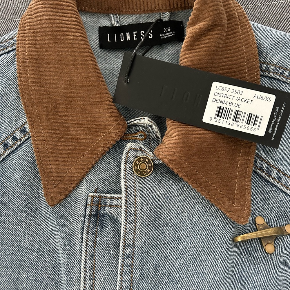 Lioness Blue Denim Jacket with Brown Corduroy Collar - Picture 2 of 5